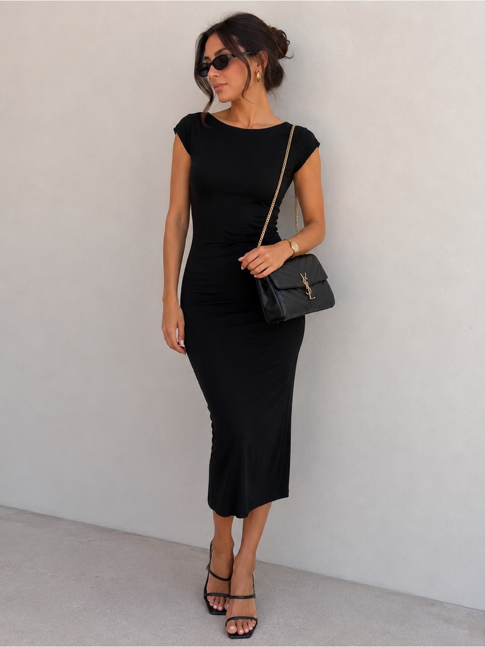 Velvet Torch Black Fitted Midi Dress Size XS